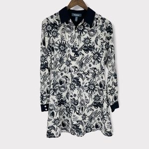 Modcloth White Blue Floral‎ Button Up Collared Dress Size XS
